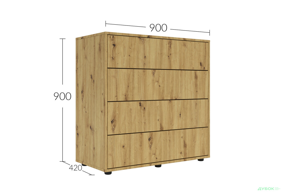Изображение 5 - Комод Соло 90 4Dr (90х90х42) с 4 ящиками 90 см, дуб артизан