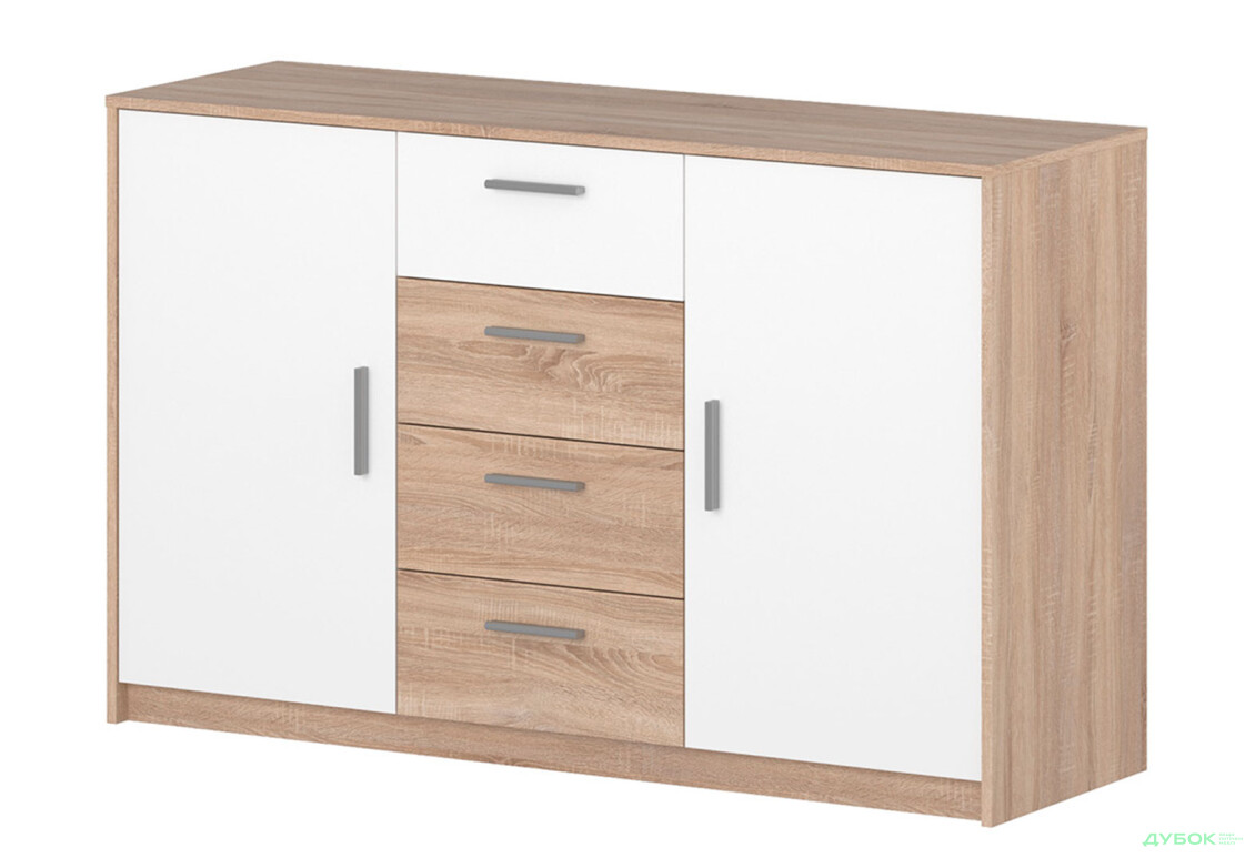 Комод VMV holding Ріко 2-дверний з 4 шухлядами 145 см Дуб сонома/Білий - Зображення 1 Зображення 1 - Комод VMV holding Ріко 2-дверний з 4 шухлядами 145 см Дуб сонома/Білий