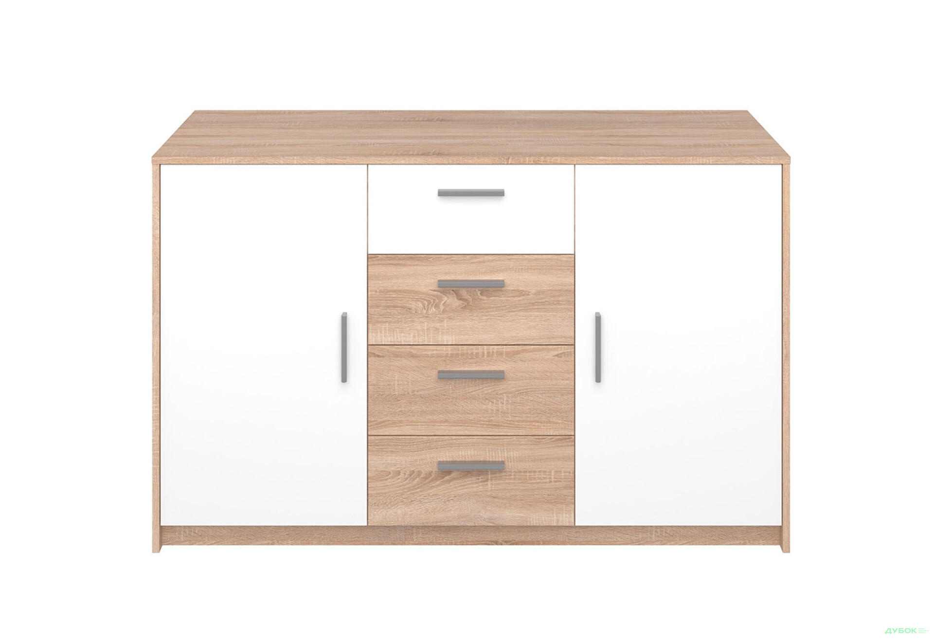 Комод VMV holding Ріко 2-дверний з 4 шухлядами 145 см Дуб сонома/Білий - Зображення 3 Зображення 3 - Комод VMV holding Ріко 2-дверний з 4 шухлядами 145 см Дуб сонома/Білий