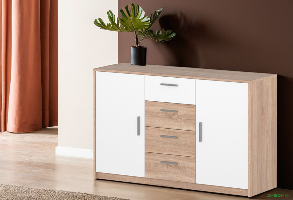 Комод VMV holding Ріко 2-дверний з 4 шухлядами 145 см Дуб сонома/Білий - Зображення 2 Зображення 2 - Комод VMV holding Ріко 2-дверний з 4 шухлядами 145 см Дуб сонома/Білий