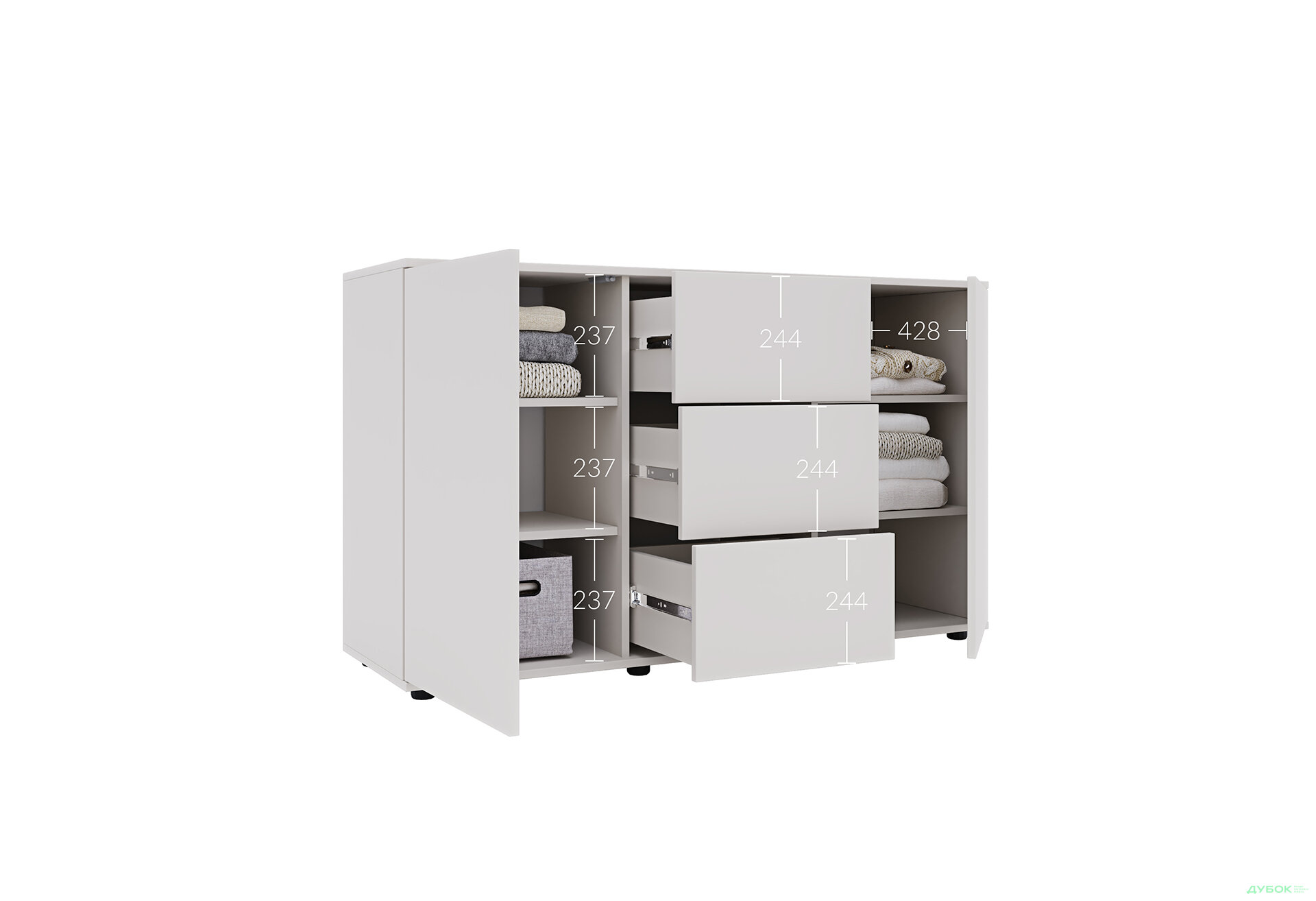 Изображение 6 - Комод 135 3Dr_2D (80х135х42) с 3 ящиками и дверцей 135 см, кашемир