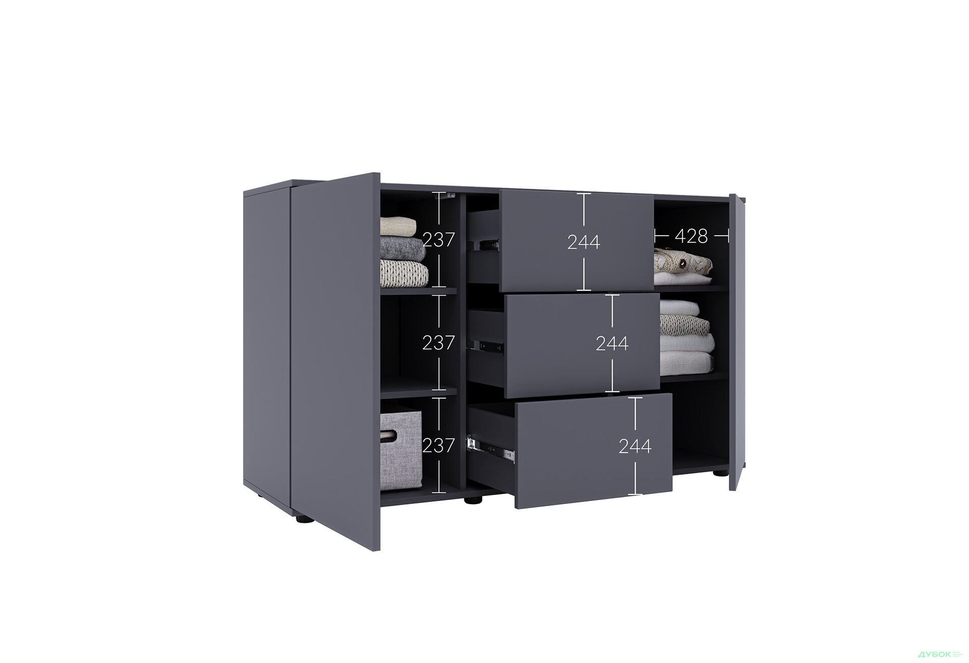 Изображение 6 - Комод 135 3Dr_2D (80х135х42) с 3 ящиками и дверцей 135 см, графит