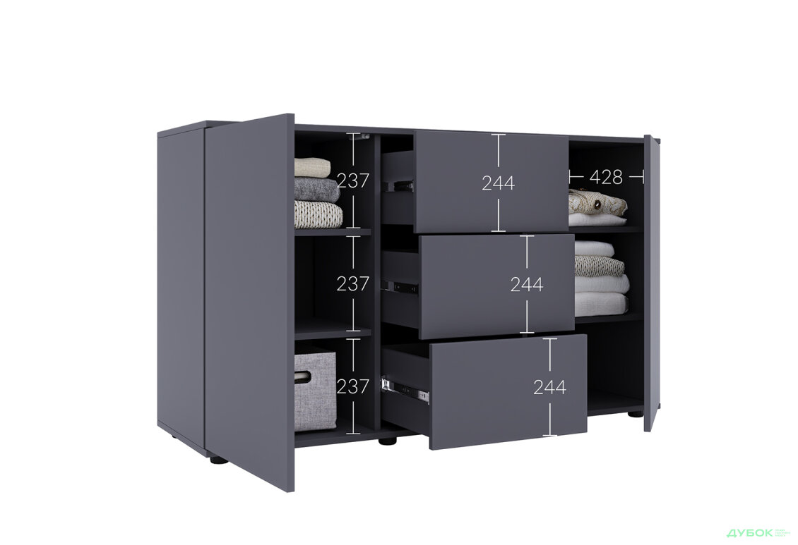 Изображение 6 - Комод 135 3Dr_2D (80х135х42) с 3 ящиками и дверцей 135 см, графит