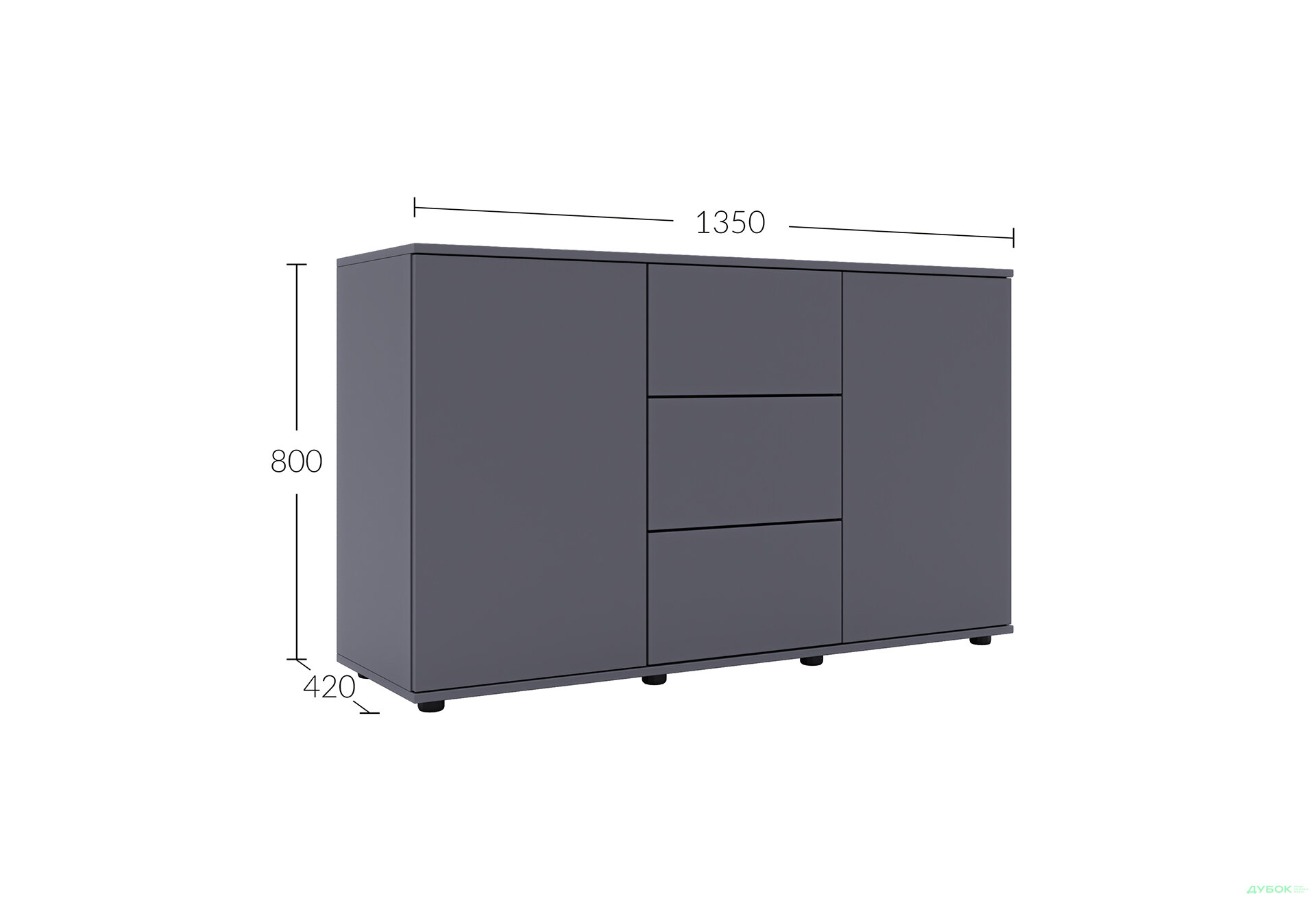 Изображение 5 - Комод 135 3Dr_2D (80х135х42) с 3 ящиками и дверцей 135 см, графит