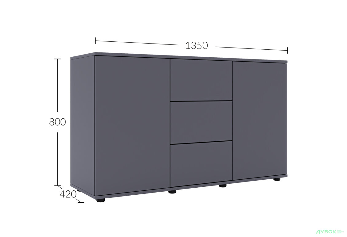Изображение 5 - Комод 135 3Dr_2D (80х135х42) с 3 ящиками и дверцей 135 см, графит