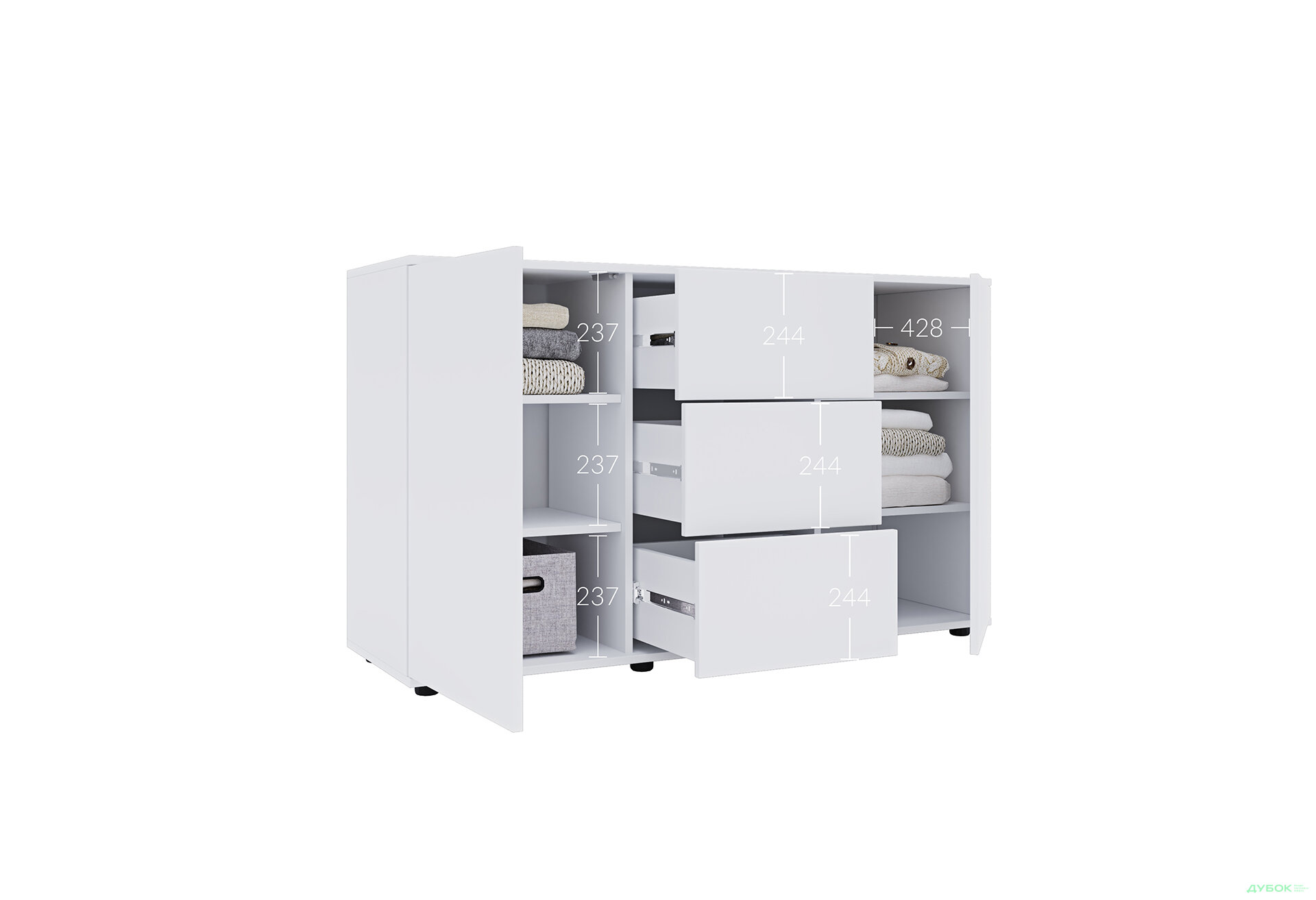 Изображение 6 - Комод 135 3Dr_2D (80х135х42) с 3 ящиками и дверцей 135 см, нимфея альба