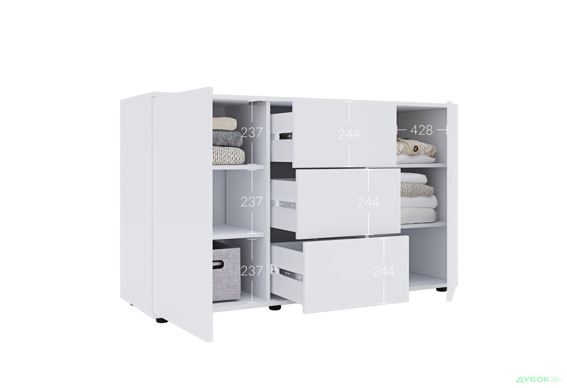 Изображение 6 - Комод 135 3Dr_2D (80х135х42) с 3 ящиками и дверцей 135 см, нимфея альба