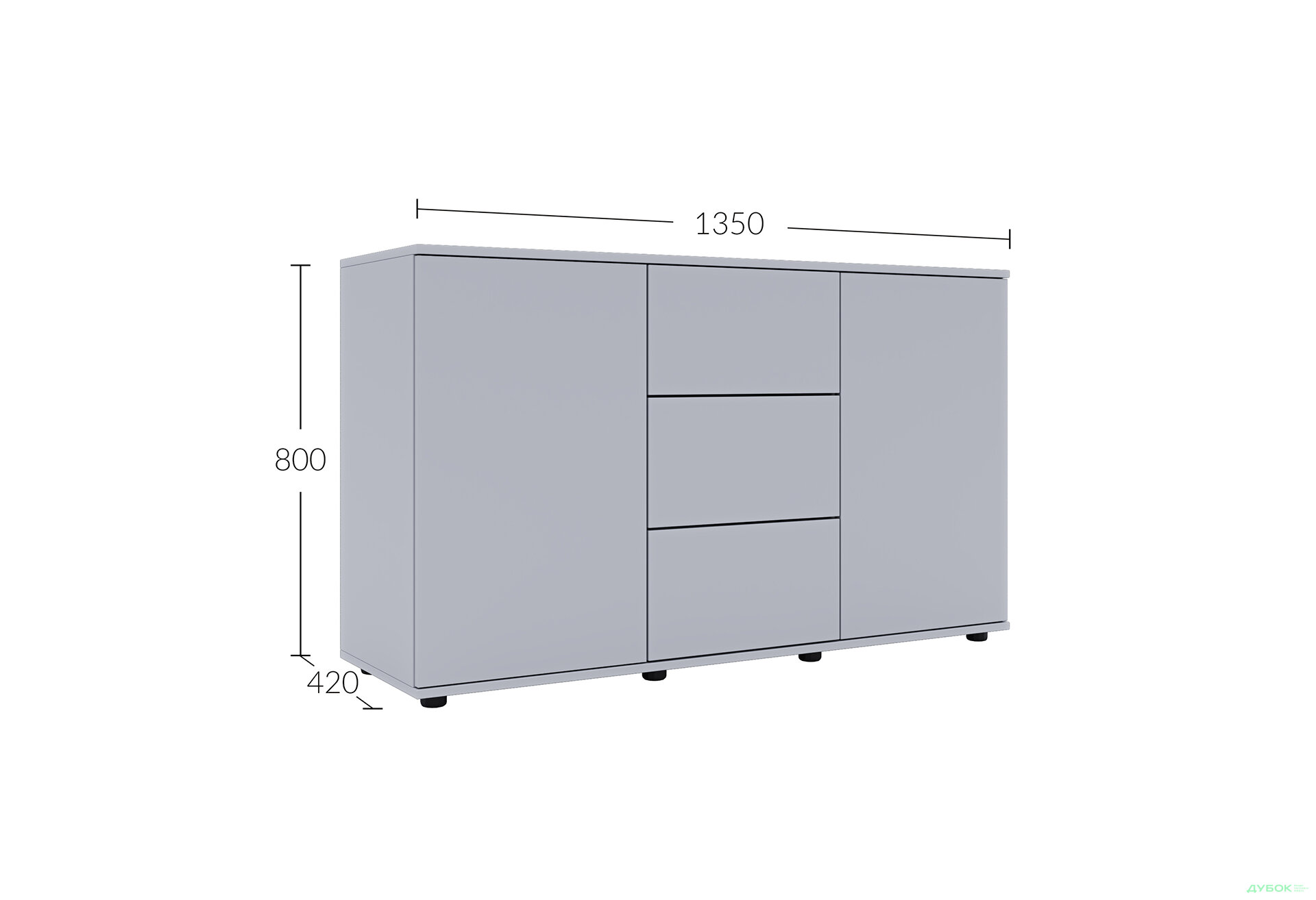 Изображение 5 - Комод 135 3Dr_2D (80х135х42) с 3 ящиками и дверцей 135 см, серая мышка