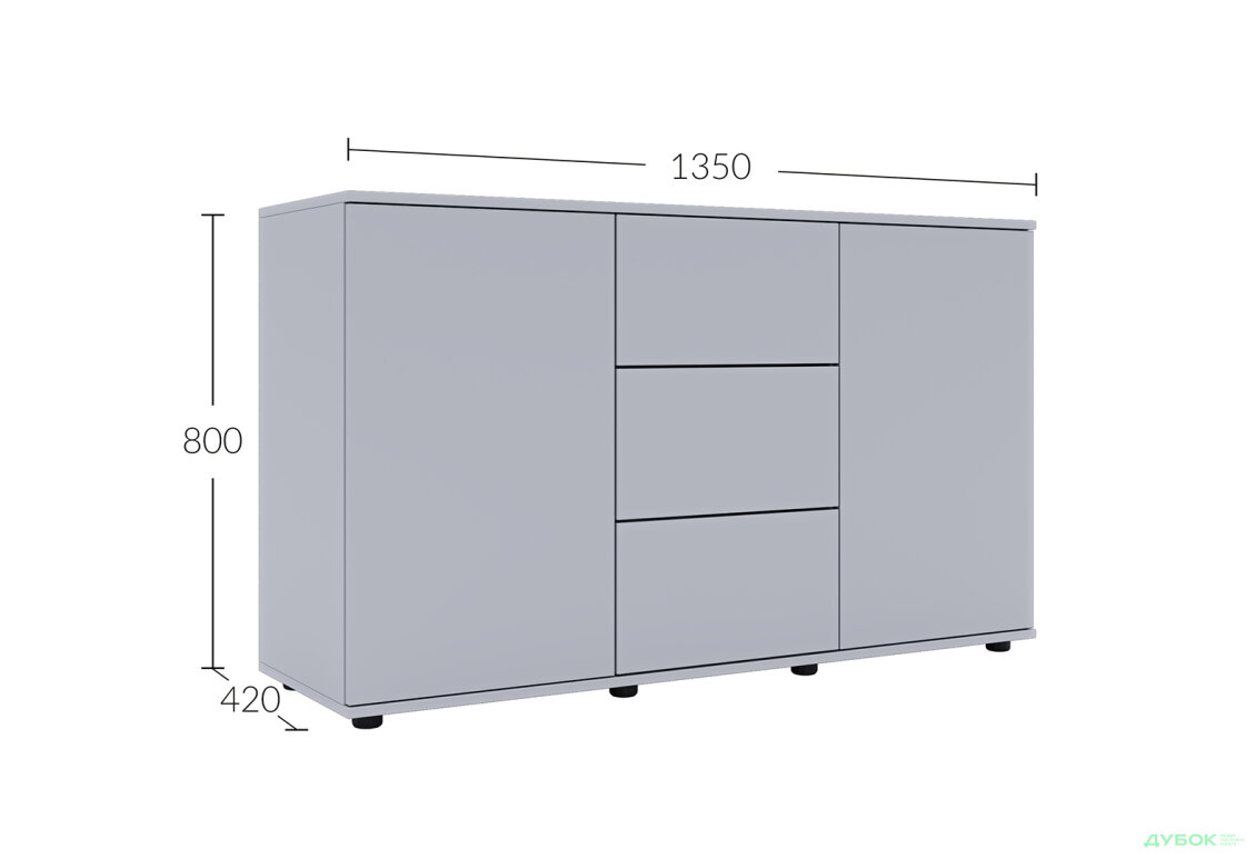 Изображение 5 - Комод 135 3Dr_2D (80х135х42) с 3 ящиками и дверцей 135 см, серая мышка