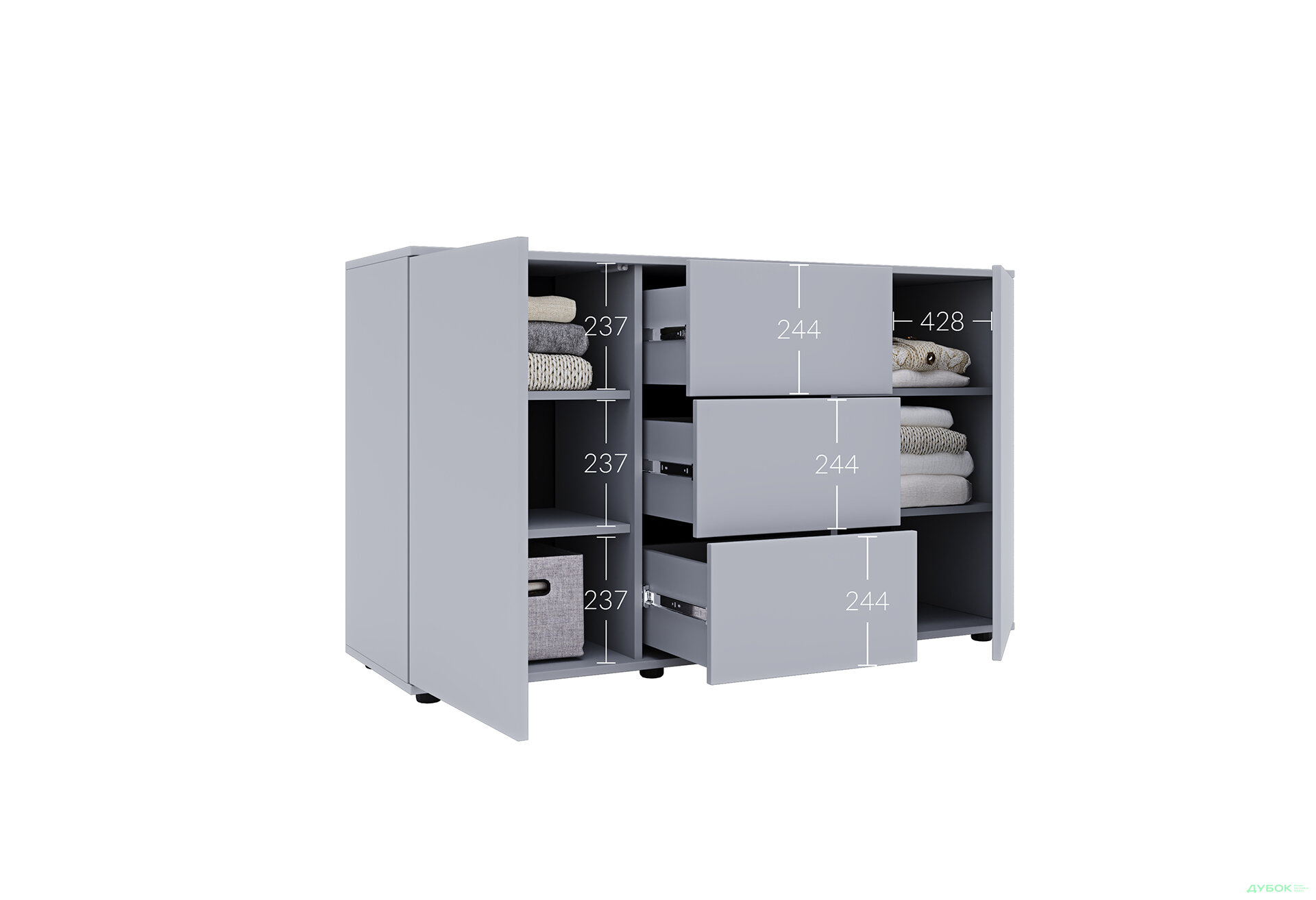 Изображение 6 - Комод 135 3Dr_2D (80х135х42) с 3 ящиками и дверцей 135 см, серая мышка