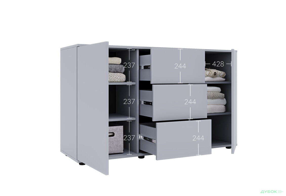 Изображение 6 - Комод 135 3Dr_2D (80х135х42) с 3 ящиками и дверцей 135 см, серая мышка