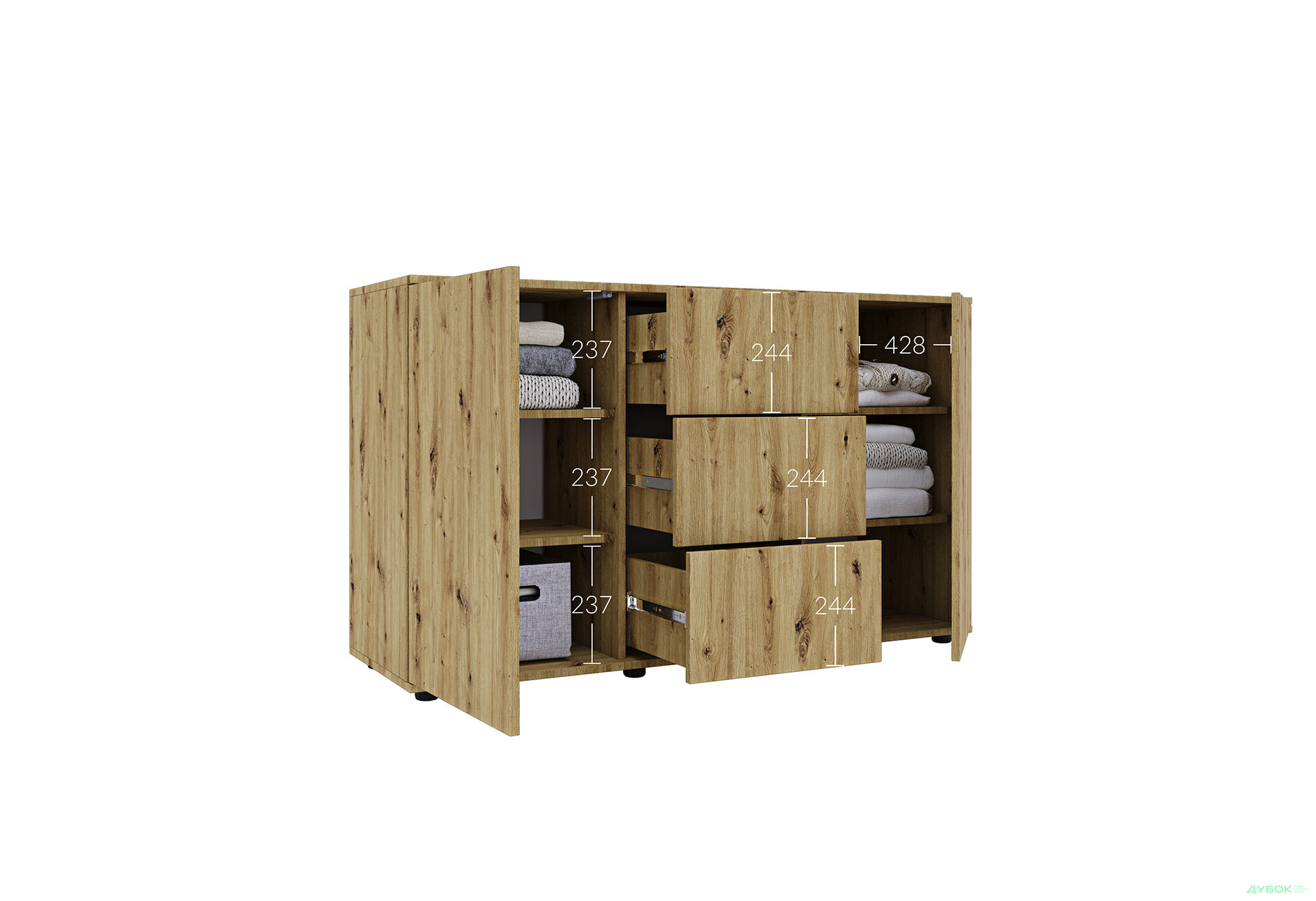 Изображение 6 - Комод 135 3Dr_2D (80х135х42) с 3 ящиками и дверцей 135 см, дуб артизан