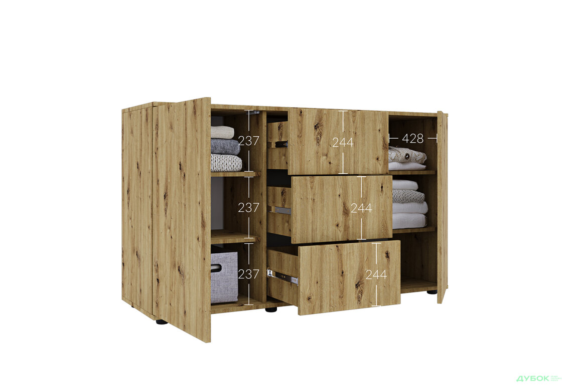 Изображение 6 - Комод 135 3Dr_2D (80х135х42) с 3 ящиками и дверцей 135 см, дуб артизан