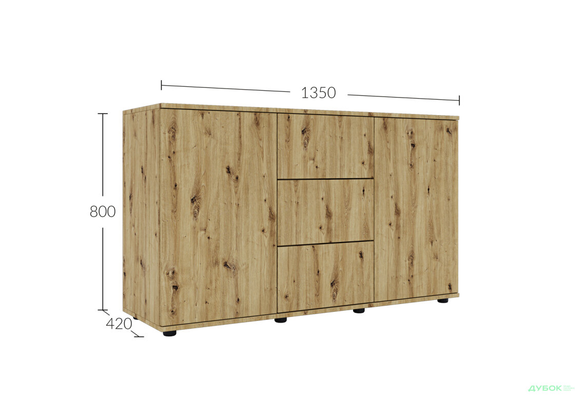 Изображение 5 - Комод 135 3Dr_2D (80х135х42) с 3 ящиками и дверцей 135 см, дуб артизан