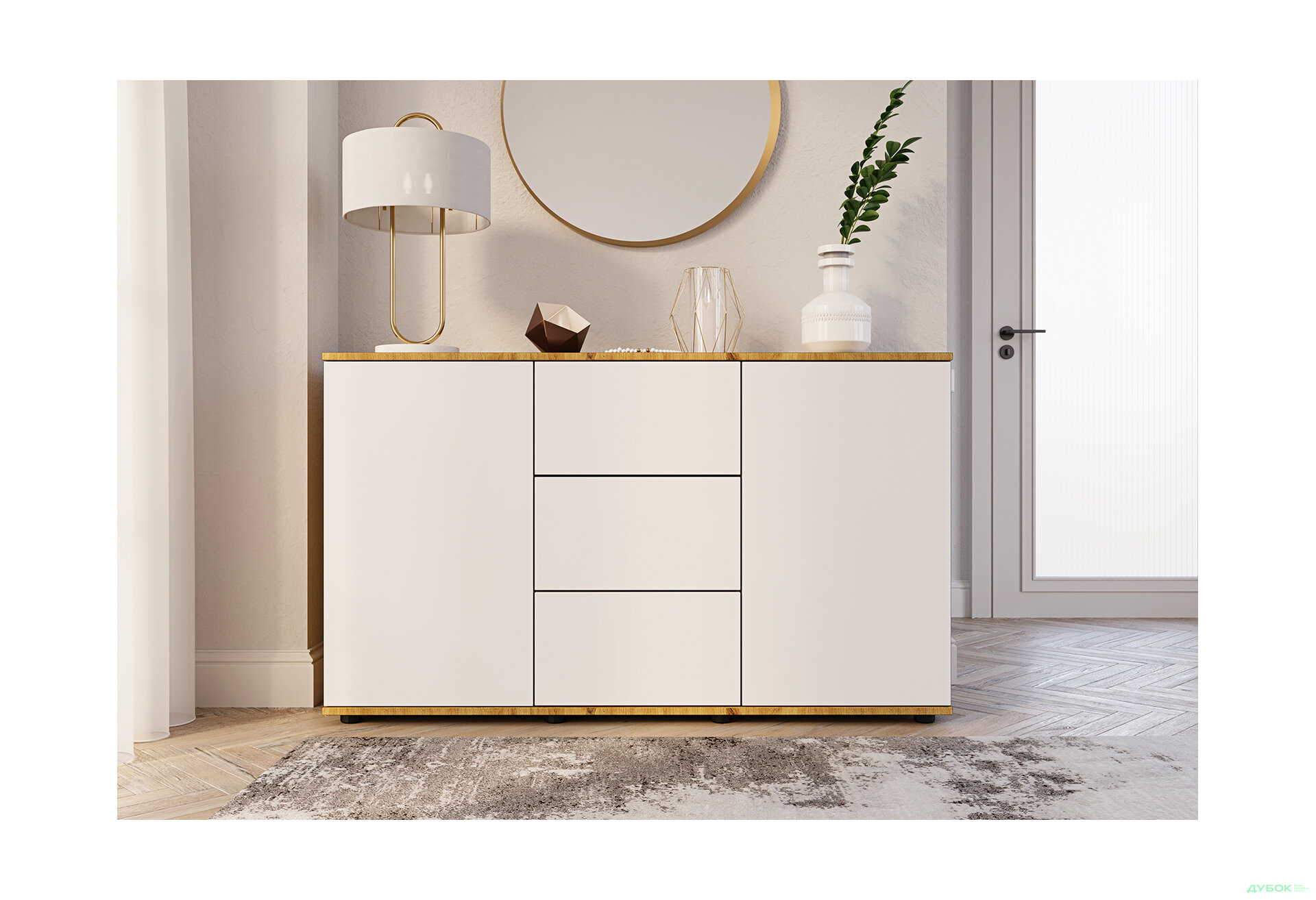 Изображение 2 - Комод 135 3Dr_2D (80х135х42) с 3 ящиками и дверцей 135 см, дуб артизан / німфея альба