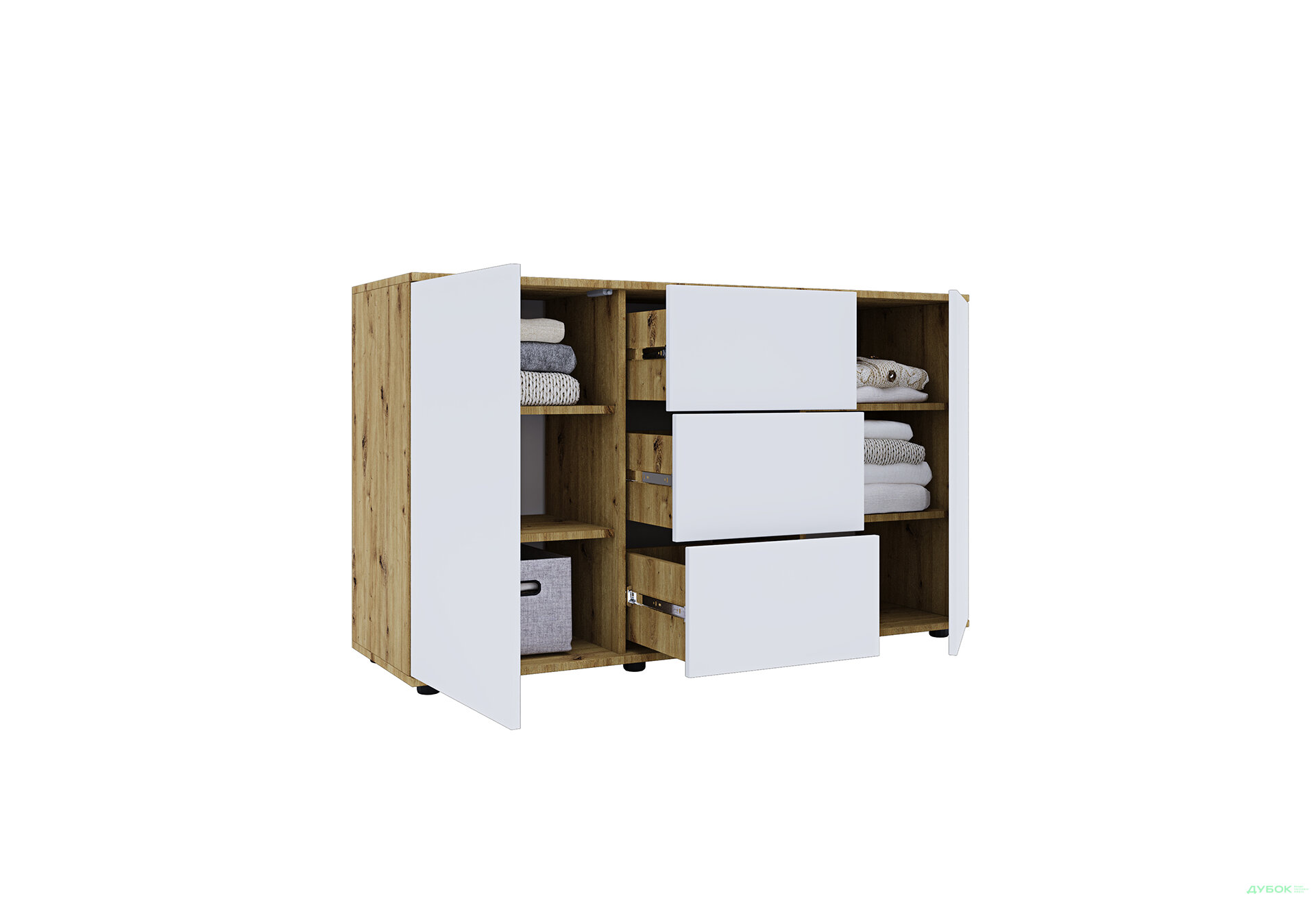 Изображение 3 - Комод 135 3Dr_2D (80х135х42) с 3 ящиками и дверцей 135 см, дуб артизан / німфея альба