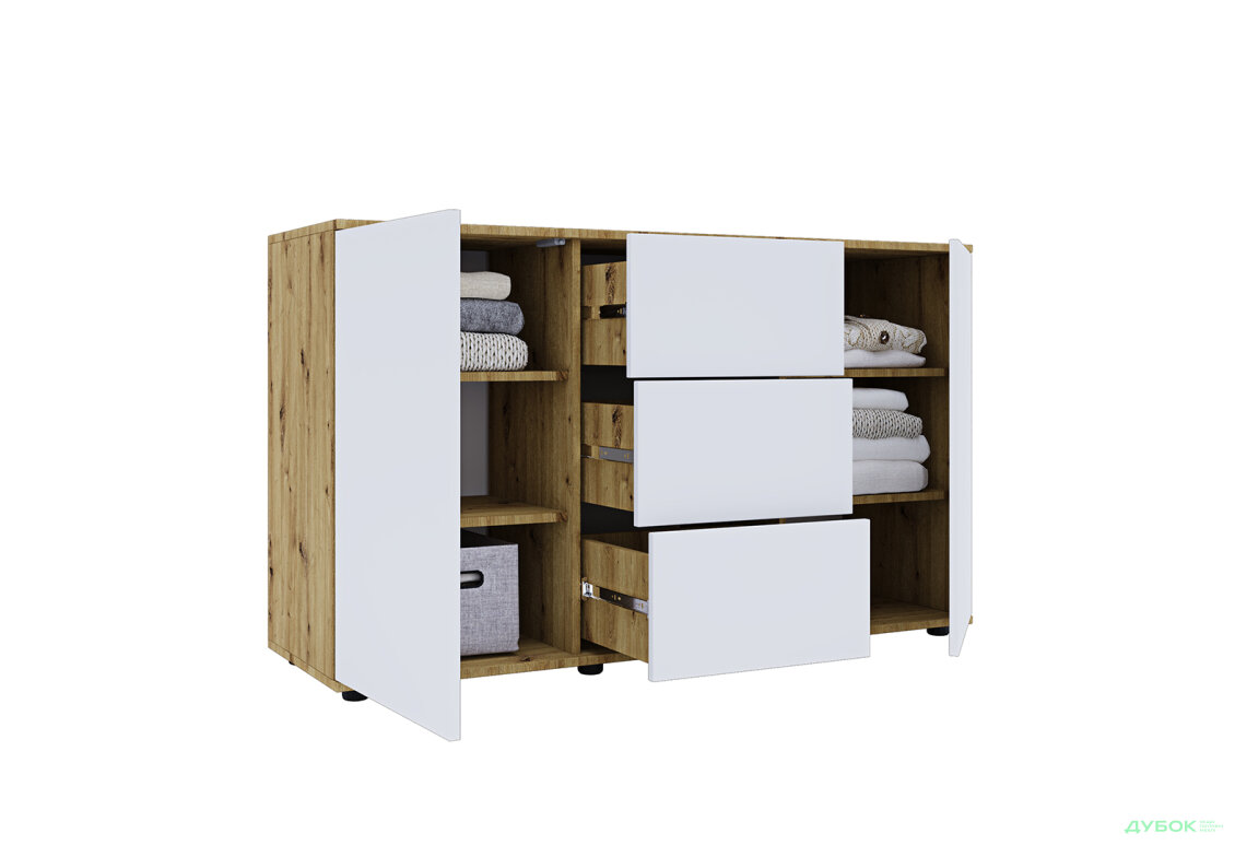 Изображение 3 - Комод 135 3Dr_2D (80х135х42) с 3 ящиками и дверцей 135 см, дуб артизан / німфея альба