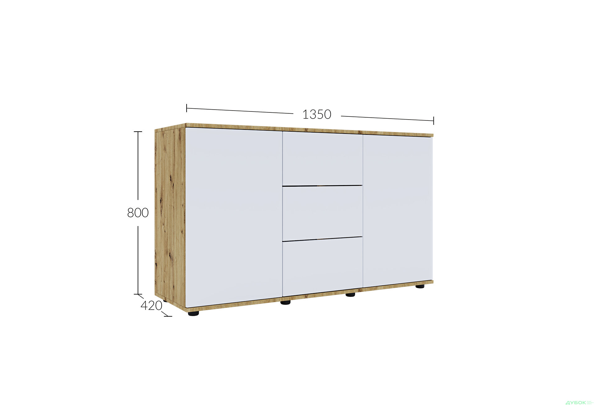 Изображение 5 - Комод 135 3Dr_2D (80х135х42) с 3 ящиками и дверцей 135 см, дуб артизан / німфея альба