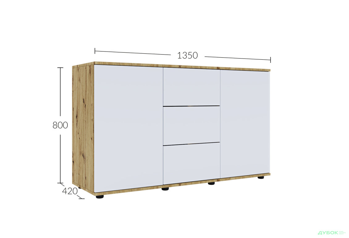 Изображение 5 - Комод 135 3Dr_2D (80х135х42) с 3 ящиками и дверцей 135 см, дуб артизан / німфея альба