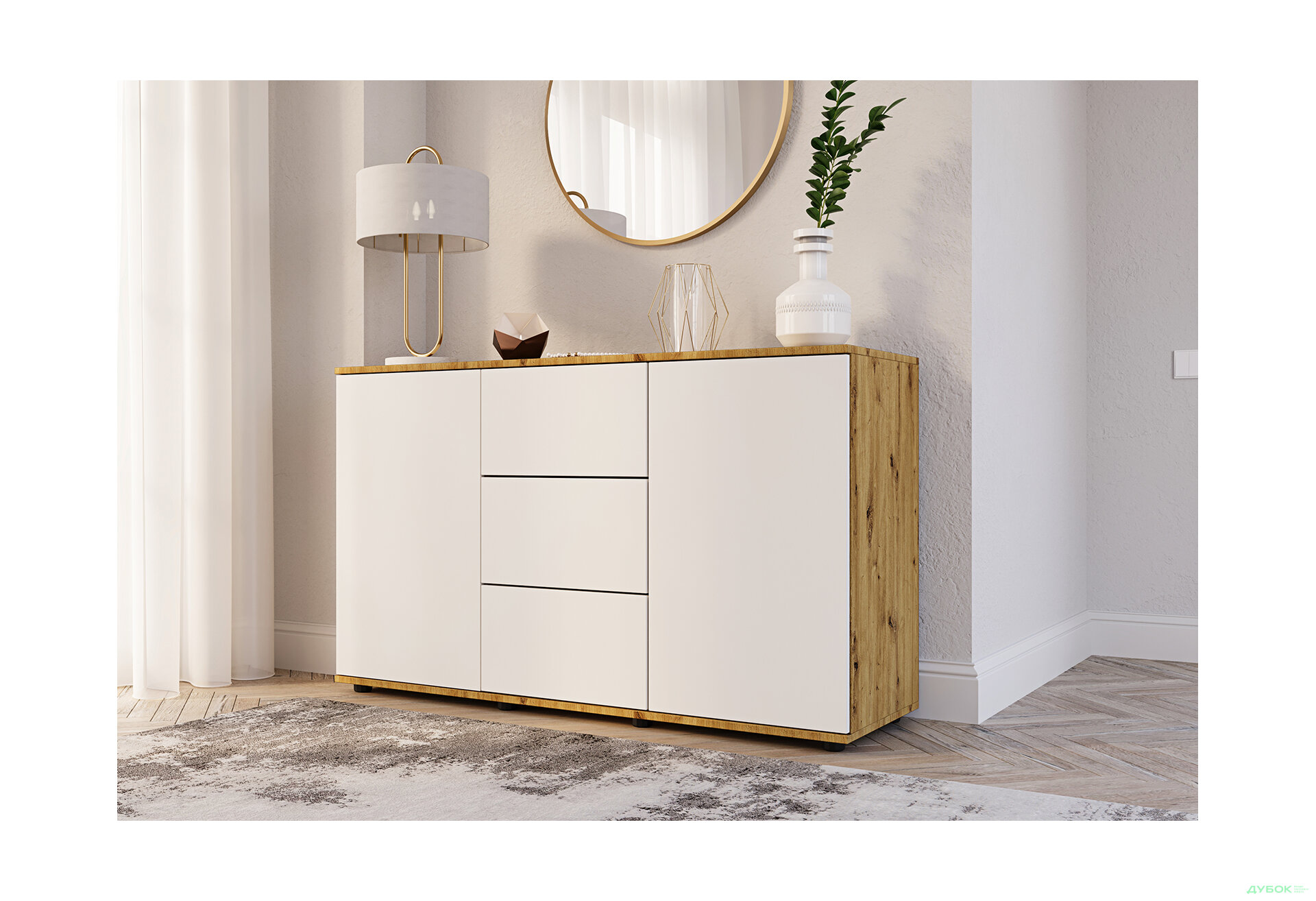 Изображение 4 - Комод 135 3Dr_2D (80х135х42) с 3 ящиками и дверцей 135 см, дуб артизан / німфея альба
