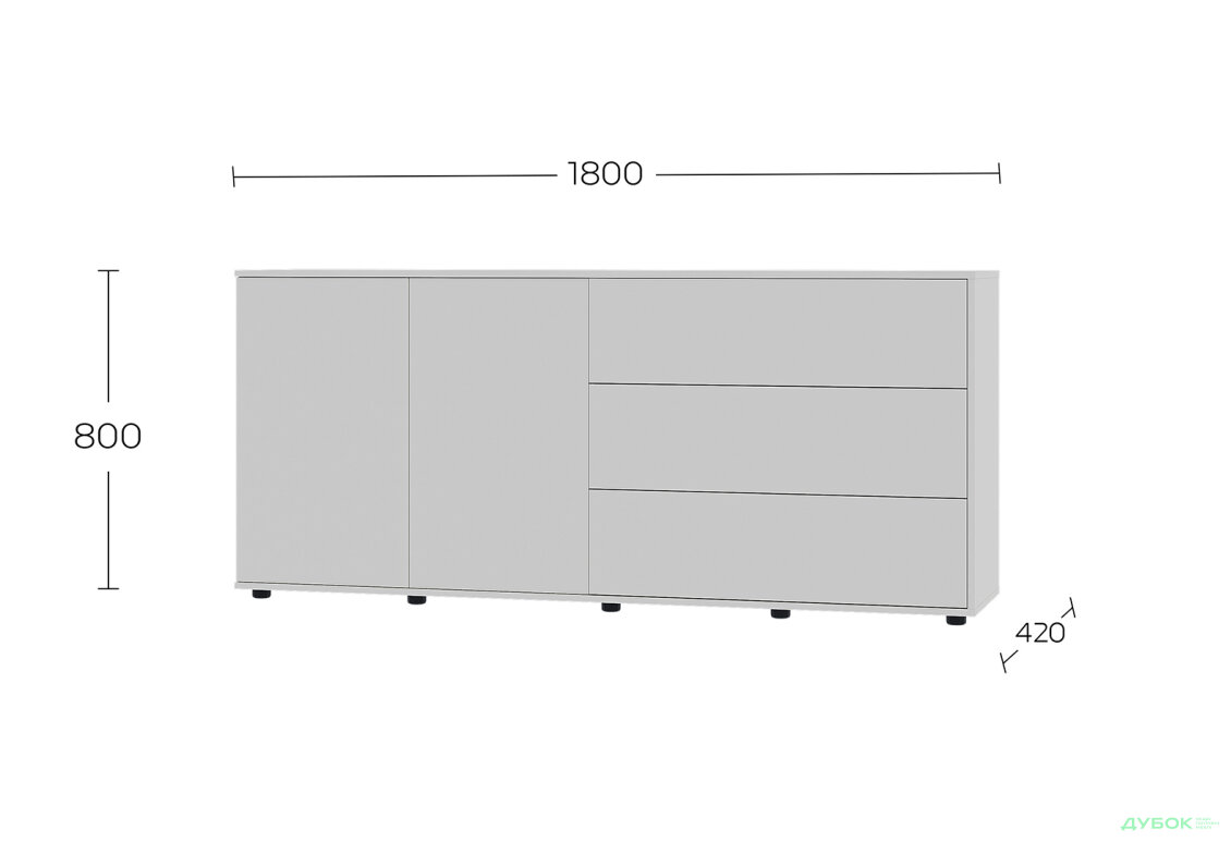 Изображение 5 - Комод 180 2D_3Dr (80х180х42) с 3 ящиками и дверцей 180 см, кашемир.
