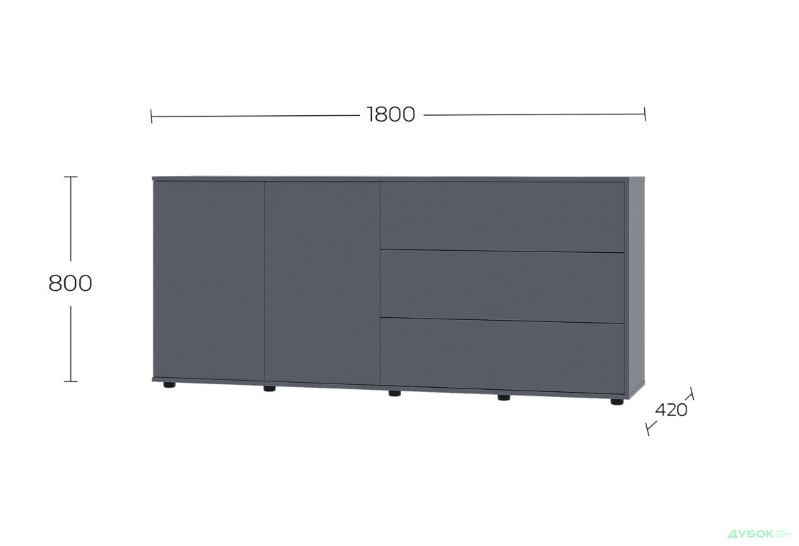 Изображение 5 - Комод 180 2D_3Dr (80х180х42) с 3 ящиками и дверцей 180 см, графит