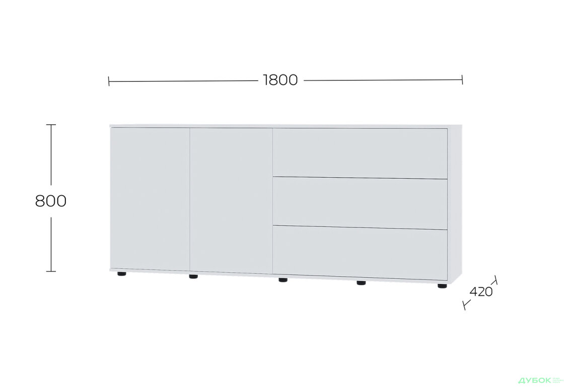 Изображение 5 - Комод 180 2D_3Dr (80х180х42) с 3 ящиками и дверцей 180 см, нимфея альба