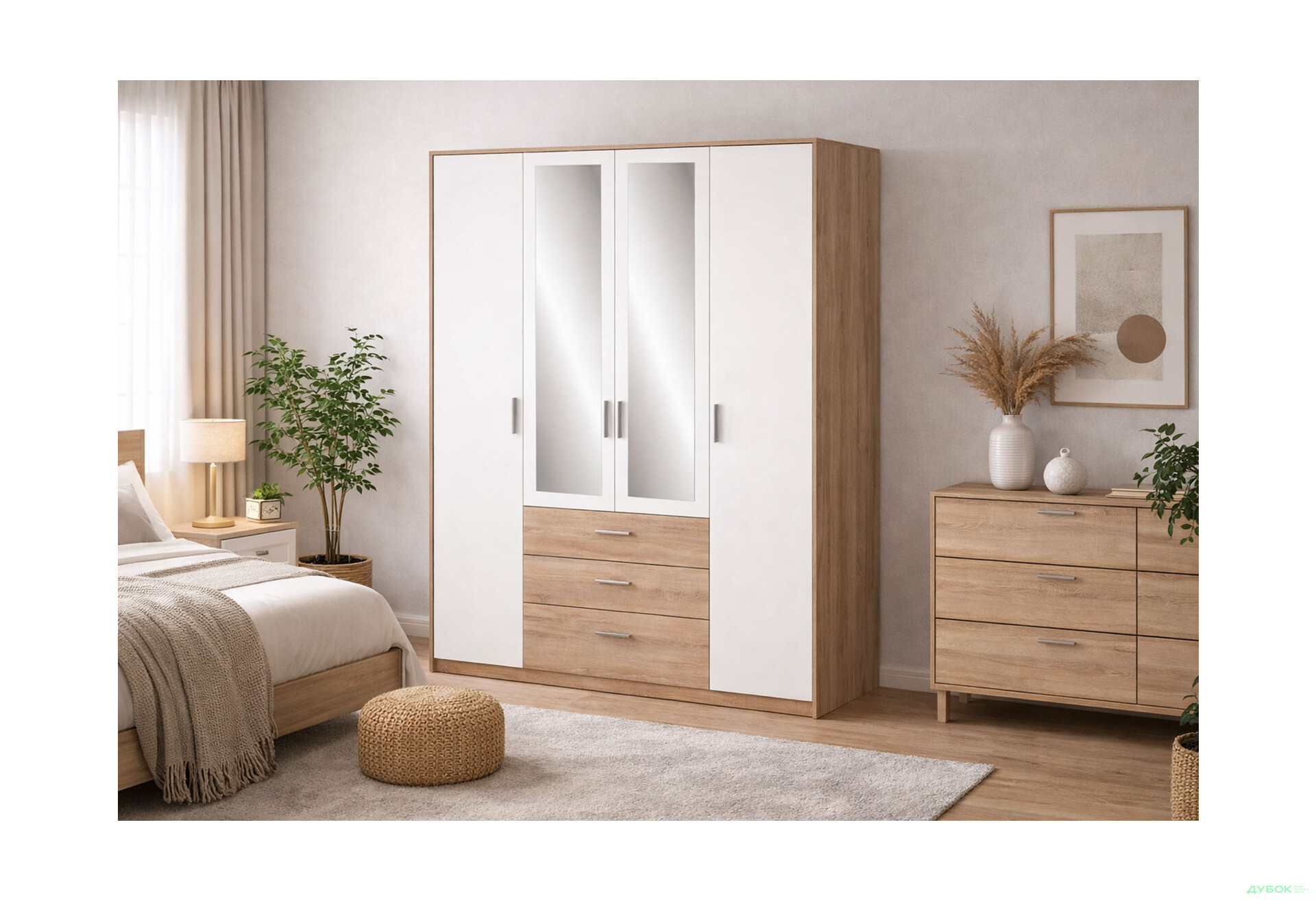 Зображення 2 - Шафа VMV holding Ріко 4-дверна з 3 шухлядами 180 см Дуб сонома /Білий