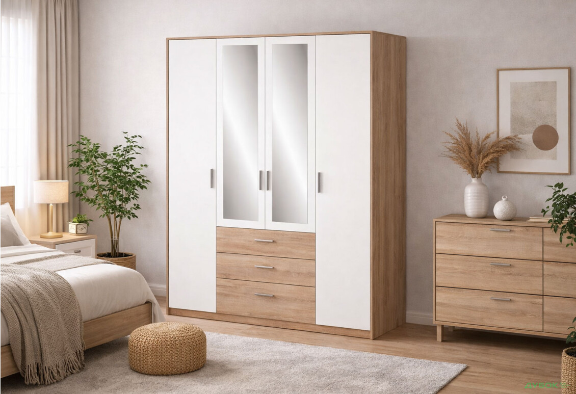 Зображення 2 - Шафа VMV holding Ріко 4-дверна з 3 шухлядами 180 см Дуб сонома /Білий