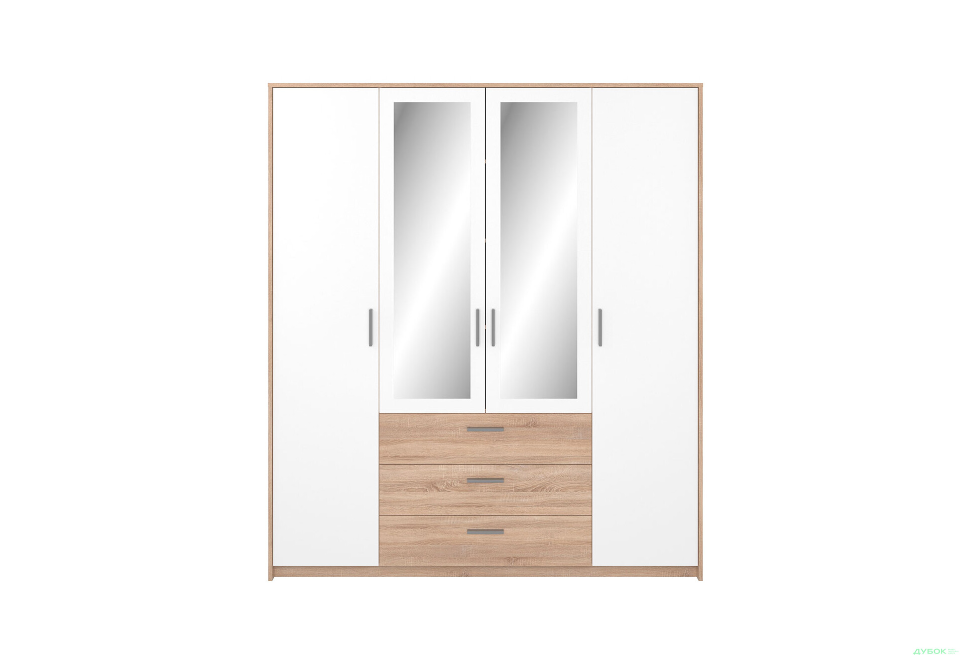 Шафа VMV holding Ріко 4-дверна з 3 шухлядами 180 см Дуб сонома /Білий - Зображення 2 Зображення 2 - Шафа VMV holding Ріко 4-дверна з 3 шухлядами 180 см Дуб сонома /Білий