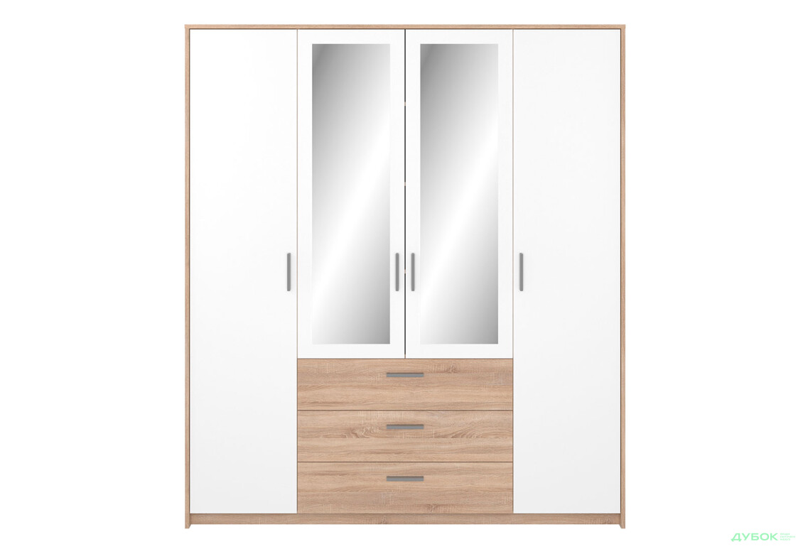 Шафа VMV holding Ріко 4-дверна з 3 шухлядами 180 см Дуб сонома /Білий - Зображення 2 Зображення 2 - Шафа VMV holding Ріко 4-дверна з 3 шухлядами 180 см Дуб сонома /Білий