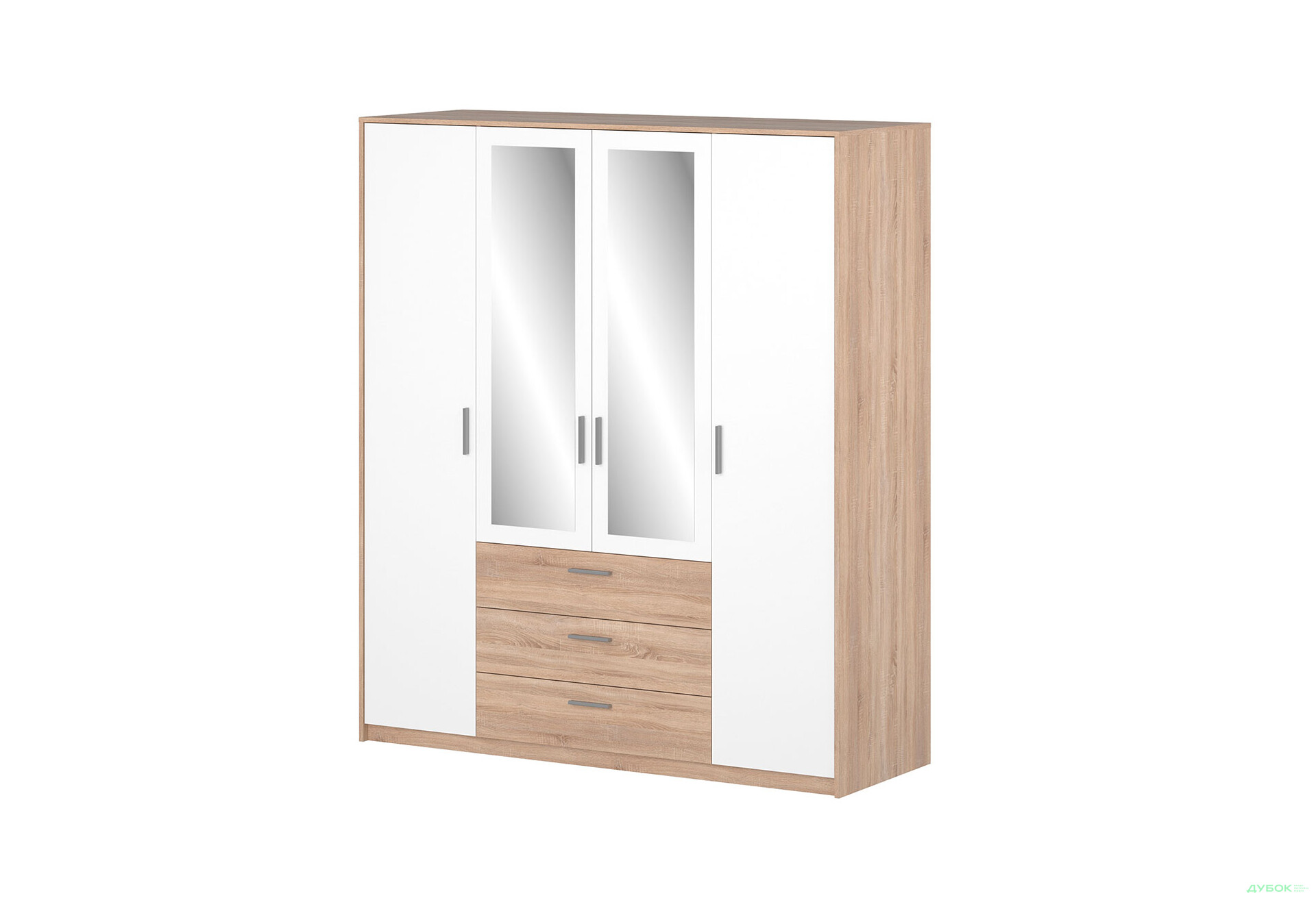 Шафа VMV holding Ріко 4-дверна з 3 шухлядами 180 см Дуб сонома /Білий - Зображення 1 Зображення 1 - Шафа VMV holding Ріко 4-дверна з 3 шухлядами 180 см Дуб сонома /Білий