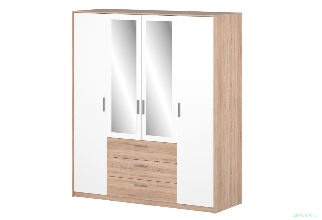Шафа VMV holding Ріко 4-дверна з 3 шухлядами 180 см Дуб сонома /Білий - Зображення 1 Зображення 1 - Шафа VMV holding Ріко 4-дверна з 3 шухлядами 180 см Дуб сонома /Білий