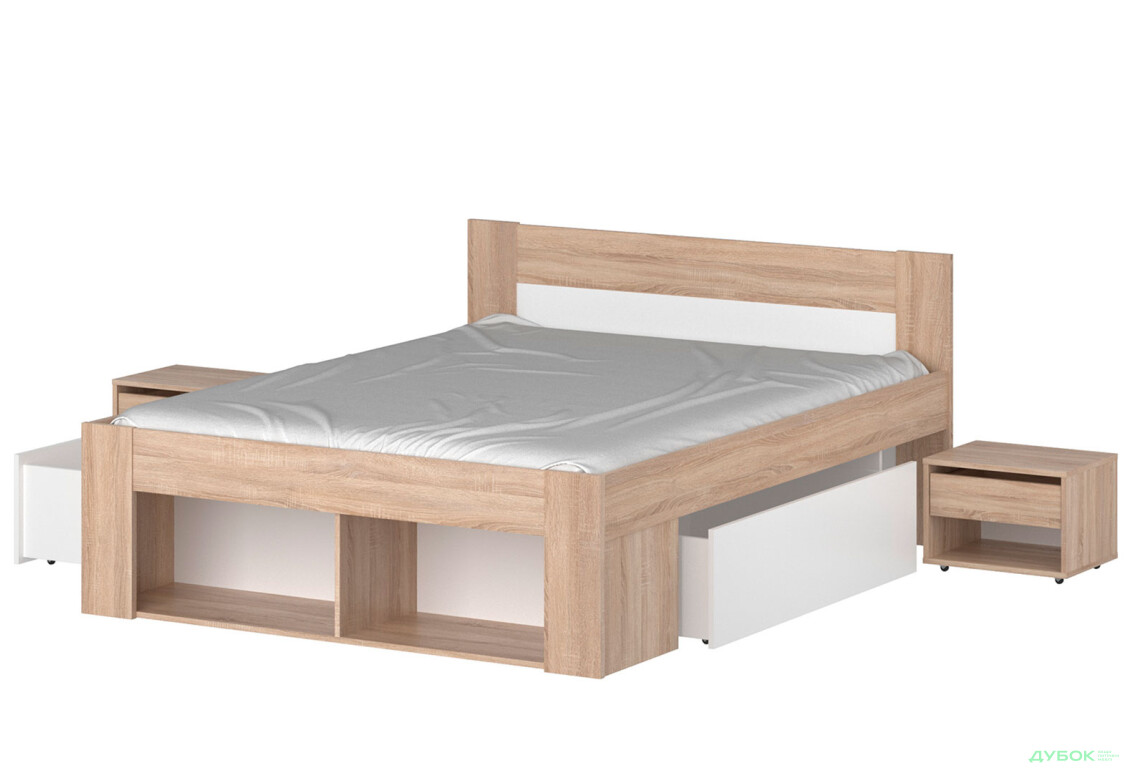 Фото 2 - Ліжко VMV holding Ріко 160х200 см з шухлядами і тумбами, дуб сонома/білий
