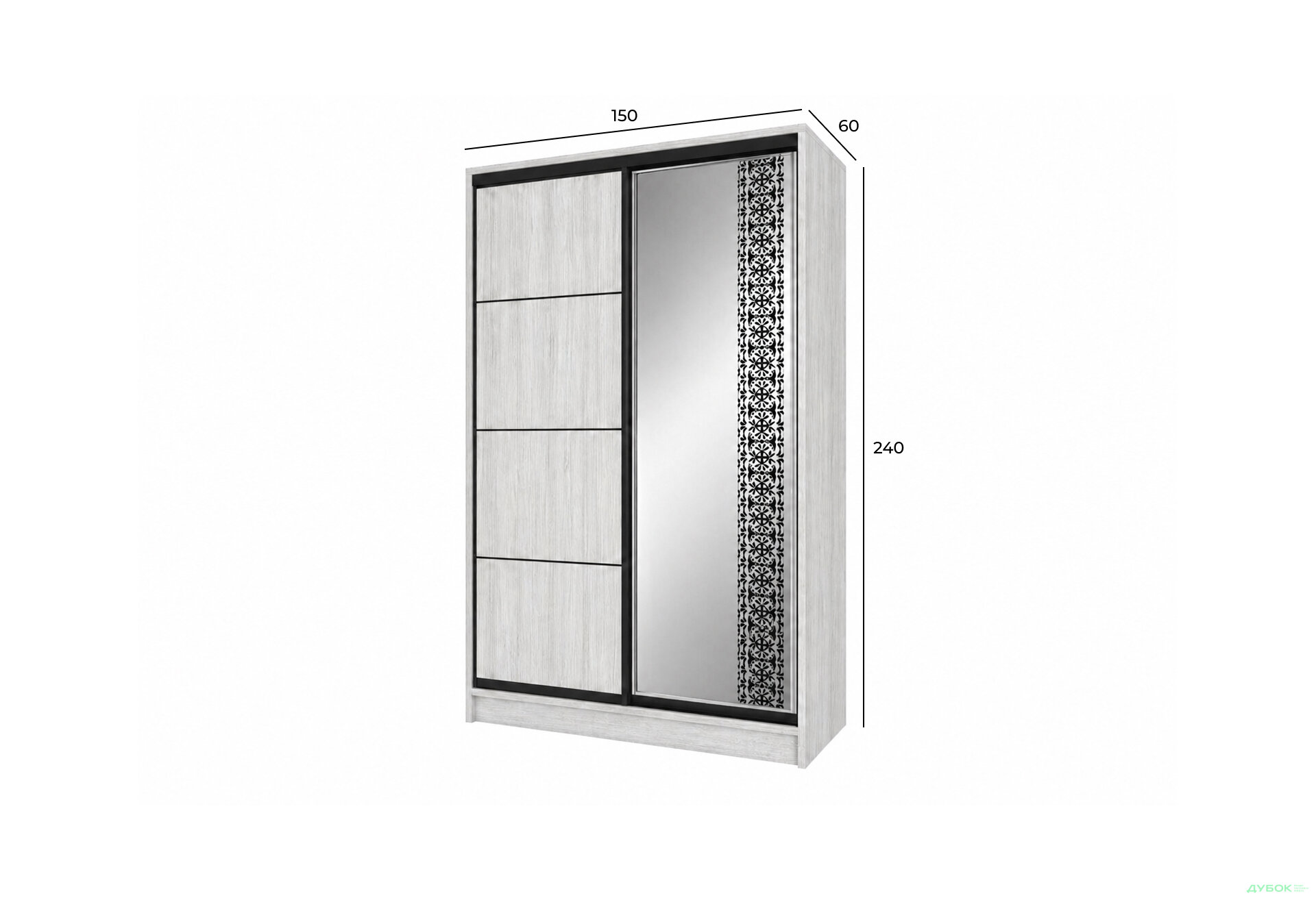 Зображення 5 - Шафа-купе Київський Стандарт 2Д 1500х2400х600 комбіновані ДСП + Дзеркало, білий структурний new