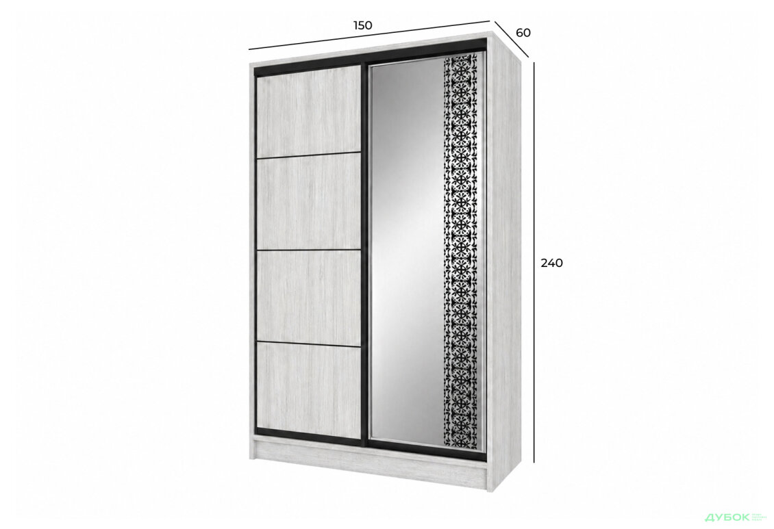 Зображення 5 - Шафа-купе Київський Стандарт 2Д 1500х2400х600 комбіновані ДСП + Дзеркало, білий структурний new