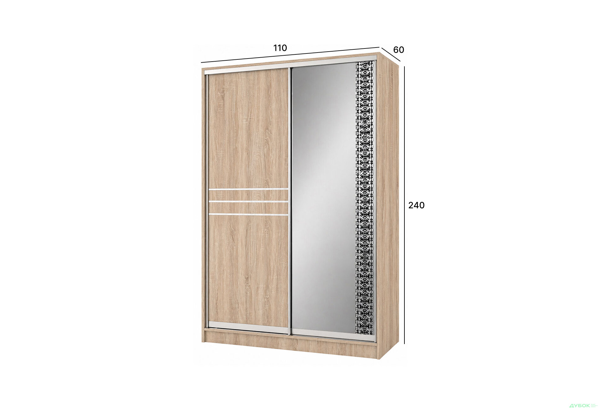Зображення 4 - Шафа-купе 2-дверна з дзеркалом дуб сонома 110x240 см