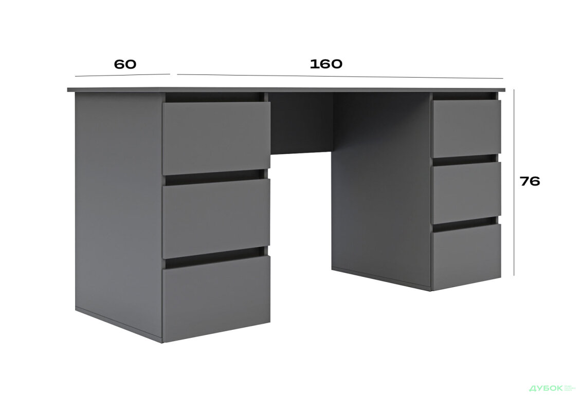 Зображення 4 - Стіл письмовий Ідея 160 см з 6 шухлядами, сірий графіт