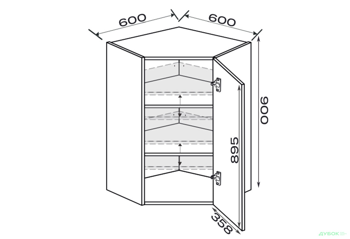 Зображення 2 - Верх Кут В 45°/900 (600х600) 1дв Pro Blum правий Міленіум / Millenium Premium