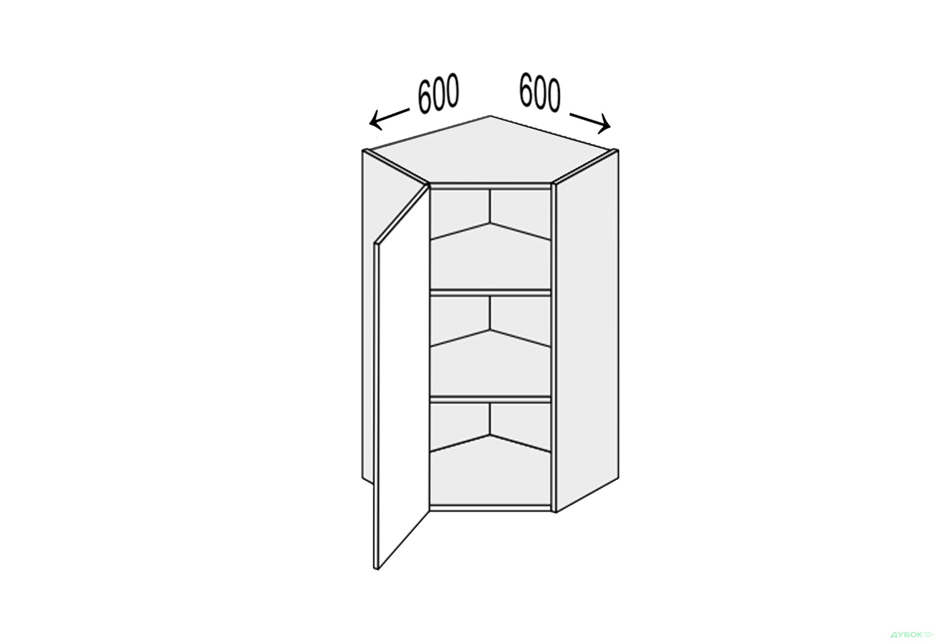 Зображення 1 - Верх Кут В 45°/900 (600х600) 1дв Pro Blum лівий Міленіум / Millenium Premium