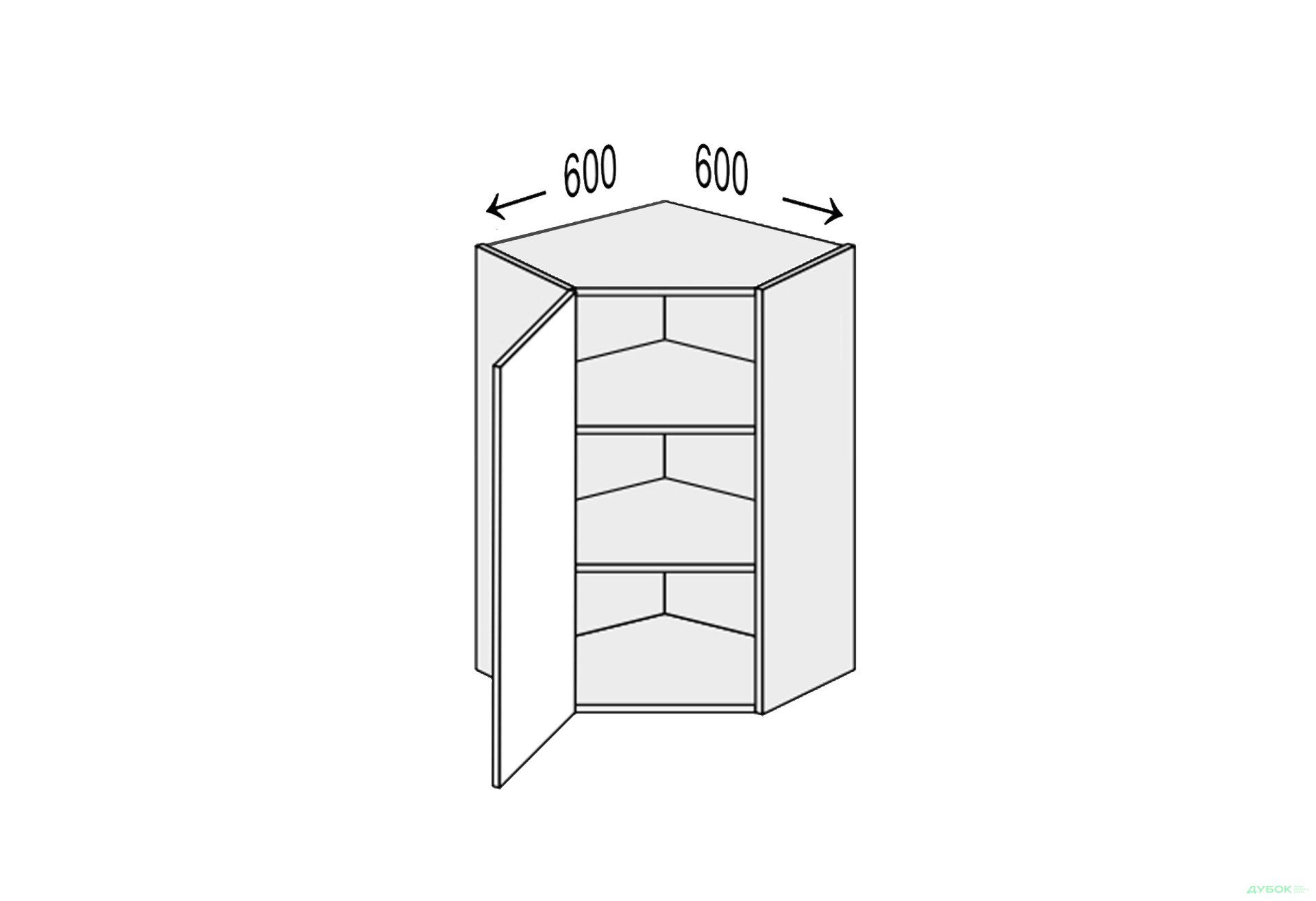 Зображення 1 - Верх Кут В 45°/720 (600х600) 1дв Pro Blum лівий Міленіум / Millenium Premium