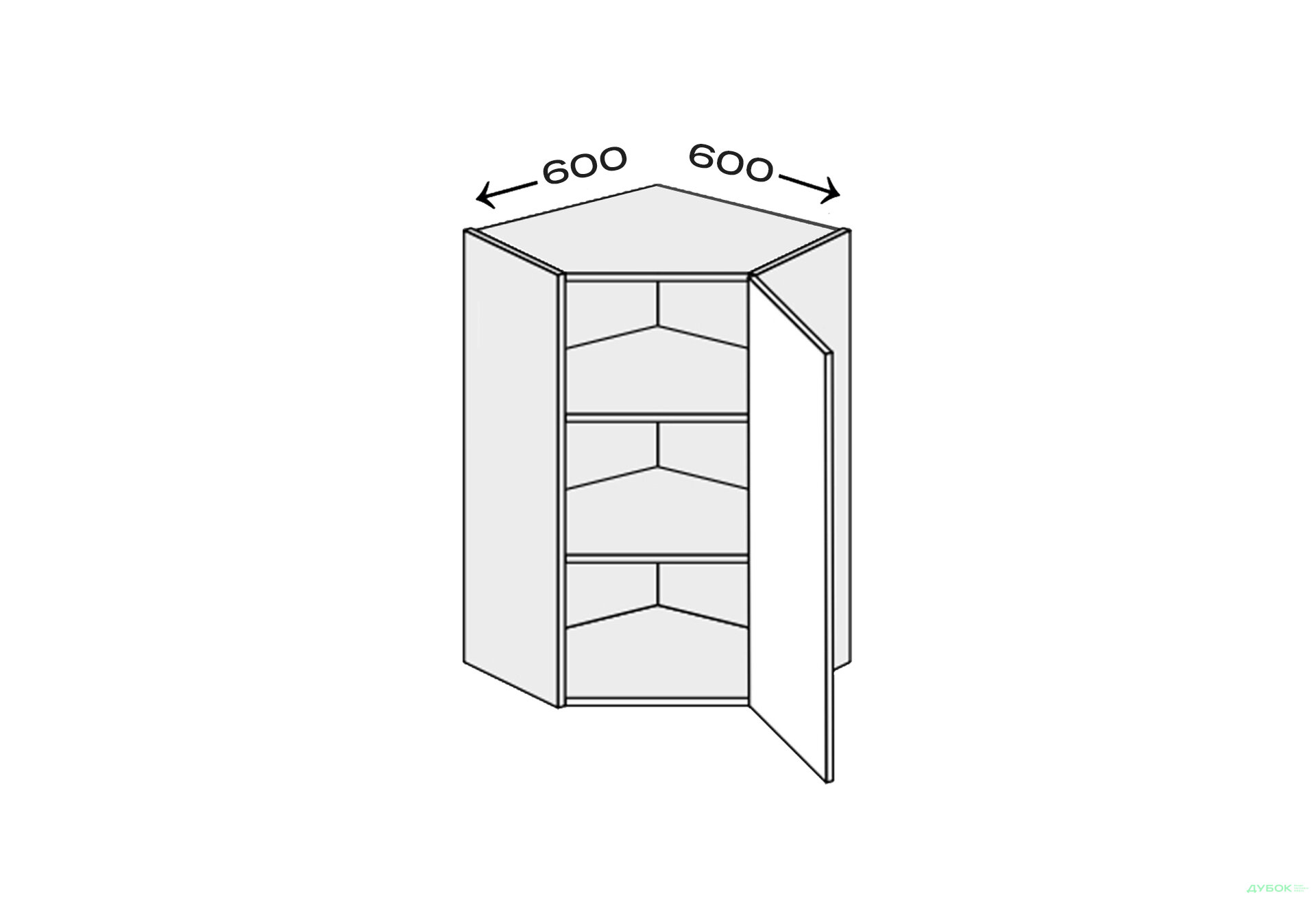 Зображення 1 - Верх Кут В 45°/720 (600х600) 1дв Pro Blum правий Міленіум / Millenium Premium