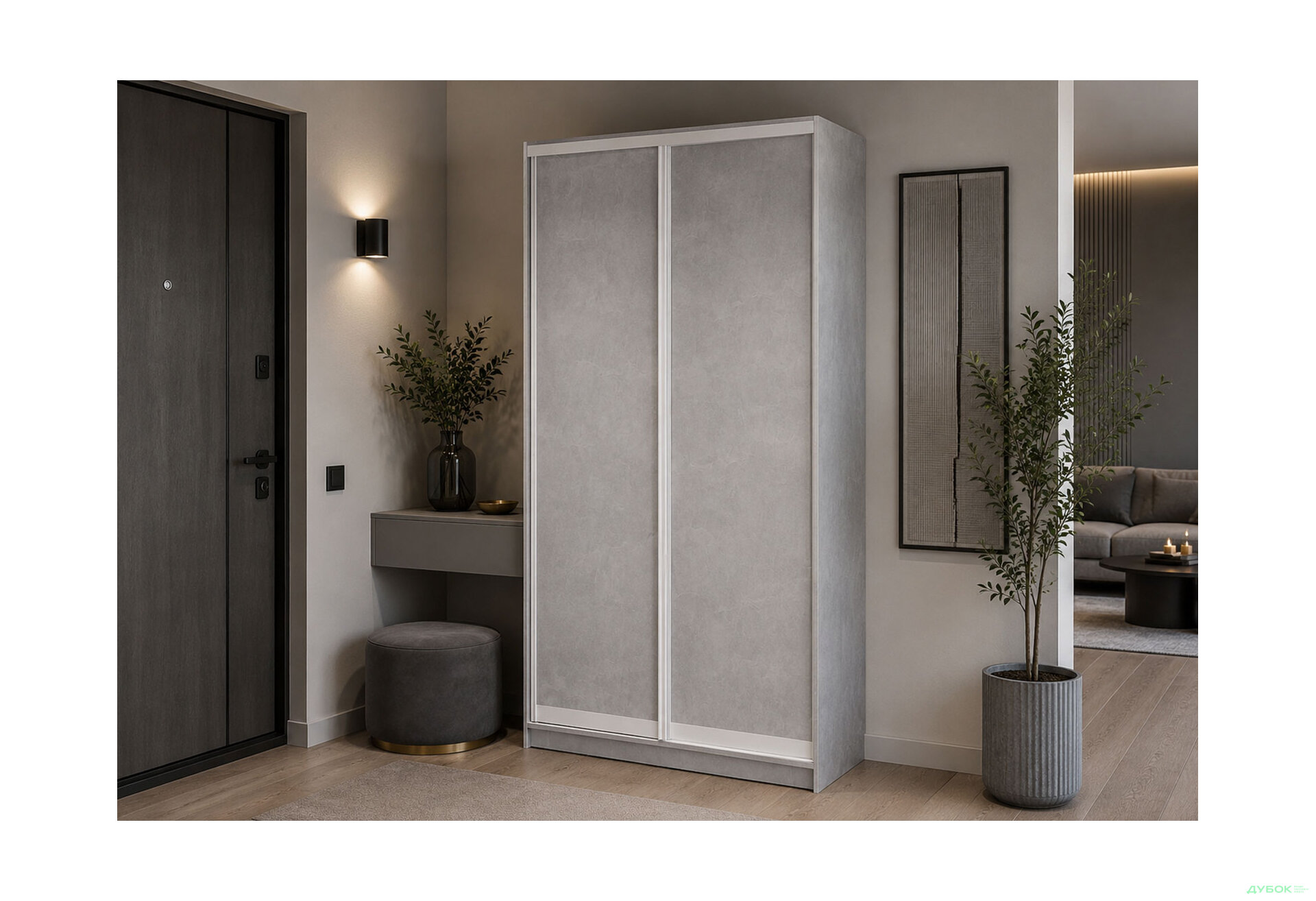 Зображення 2 - Шафа-купе 2-дверна бетон 90х45х240 см, білий профіль Loft WT