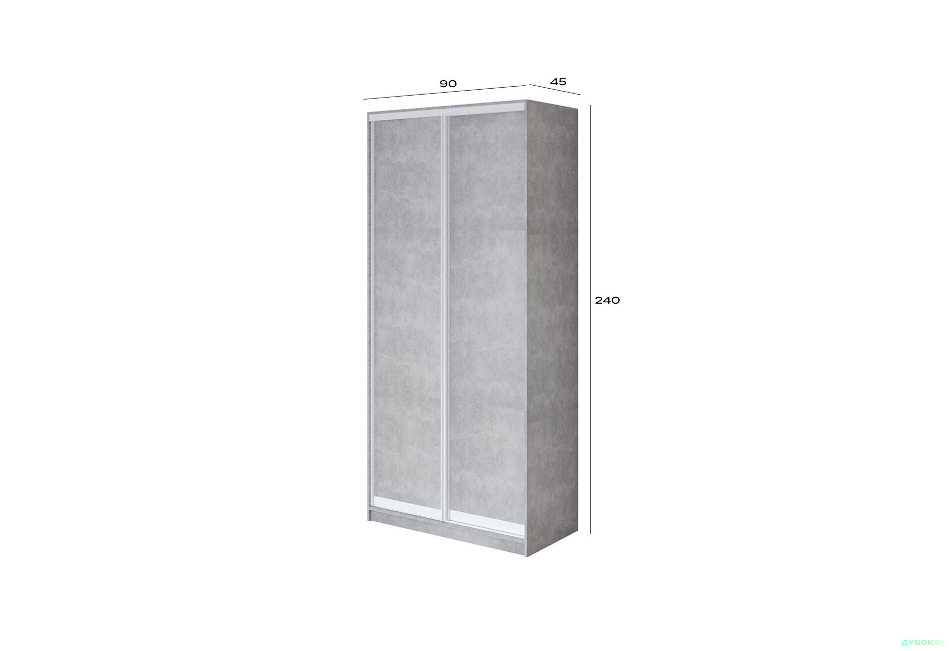 Зображення 3 - Шафа-купе 2-дверна бетон 90х45х240 см, білий профіль Loft WT