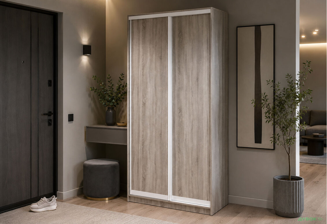 Зображення 2 - Шафа-купе 2-дверна трюфель 90х45х240 см, білий профіль Loft WT