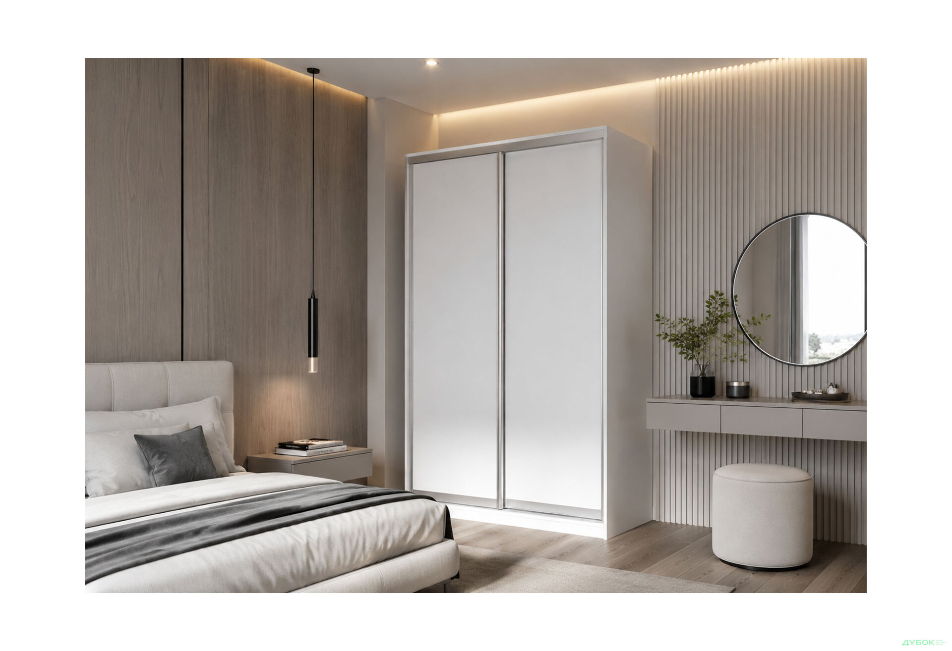 Зображення 2 - Шафа-купе 2-дверна ДСП німфея альба, 150х60х240 см, профіль AL (алюміній)