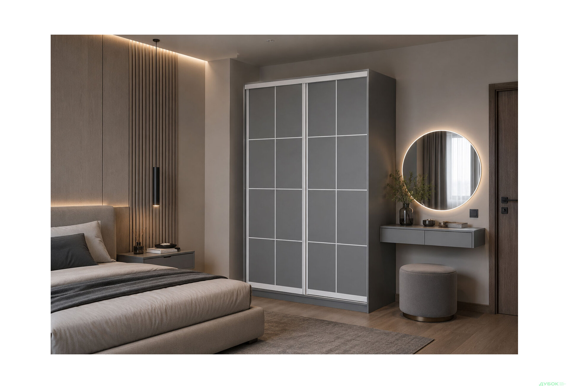 Зображення 3 - Шафа-купе 2Д сірий 130х60х240 см, профіль білий Loft WT