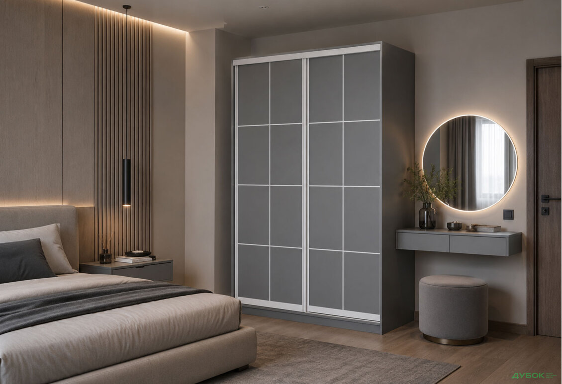 Зображення 3 - Шафа-купе 2Д сірий 130х60х240 см, профіль білий Loft WT