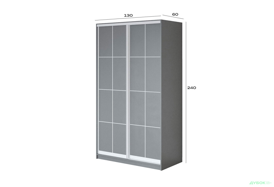 Зображення 4 - Шафа-купе 2Д сірий 130х60х240 см, профіль білий Loft WT