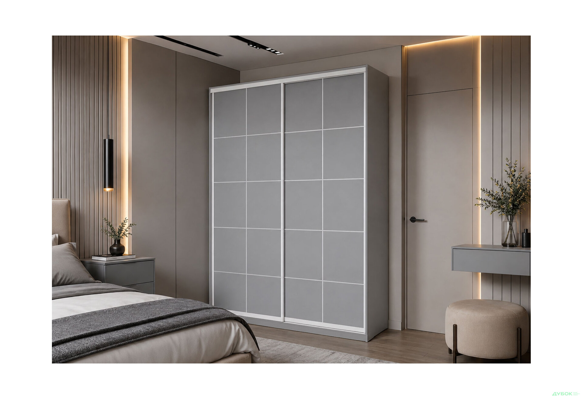 Зображення 2 - Шафа-купе 2-дверна Lines 170х60х240 см, сірий, профіль білий Loft WT